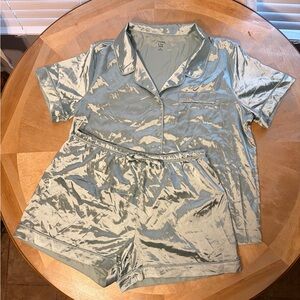 Crown & Ivy Satin Pajama Set in Light Blue